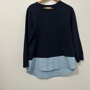 Athleta Navy and Sky Blue Layered Blouse